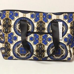 Alice + Olivia Royal Blue and Black Ornate Tote NWOT